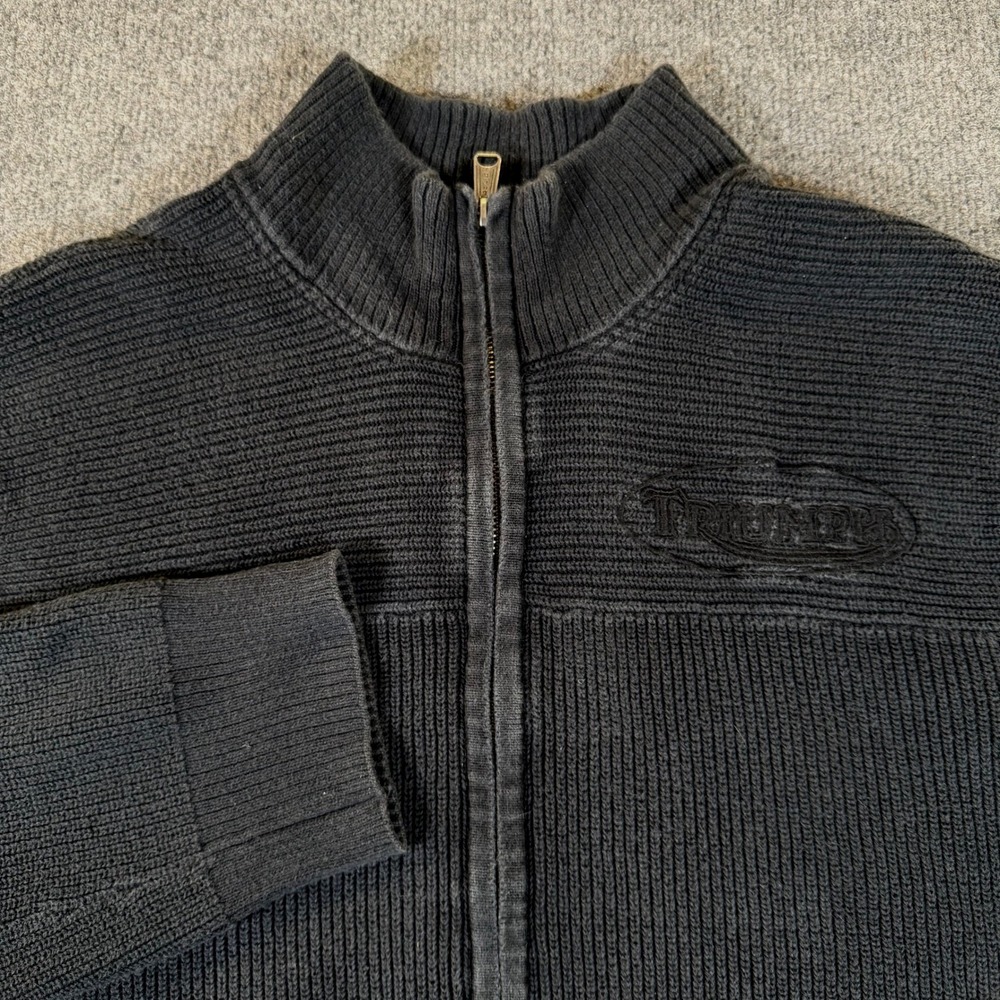 Lucky Brand Triumph Motorcycles Ribbed Knit Sweater Mens XXL Black Moto #3673